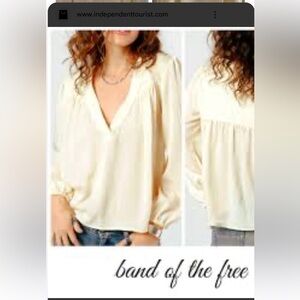 Band of the Free Cash Ivory Long Sleeve Satin Popover Blouse